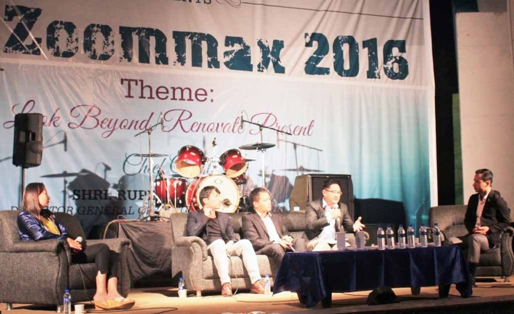 Speakers of the panel discussion held on the topic ‘Start Up Nagaland: Challenges and Opportunities’ at the ongoing fest ZOOMMAX of the School of Management Studies under Nagaland University. (Morung Photo)